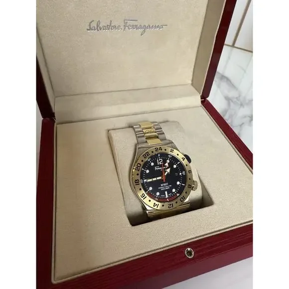 Salvatore Ferragamo 1927 Men’s Swiss Made GMT Watch 44mm Two-Tone SFMZ00522